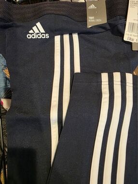 adidas Navy and White 3-Stripe Womens Leggings